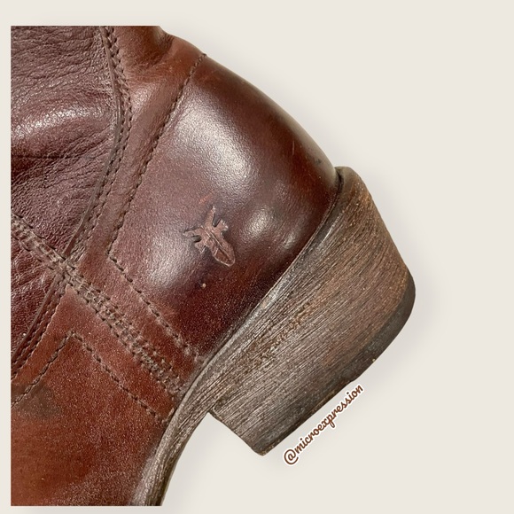 Frye Carson Pull On Brown Real Leather Western Low Heel Festival Cowgirl Boot - Picture 9 of 11